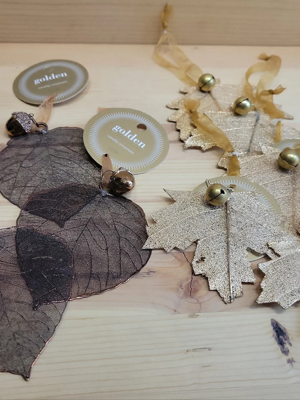 Martha Stewart 5 Oak Leaf Gold & 3 Bronze Aspen Leaf  ORNAMENT Christmas Hoilday